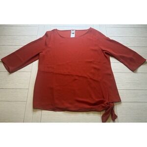 Chicos Sz 8/10‎ P Ladies Tie Hem 3/4 Length Sleeve Poly Rust Blouse
